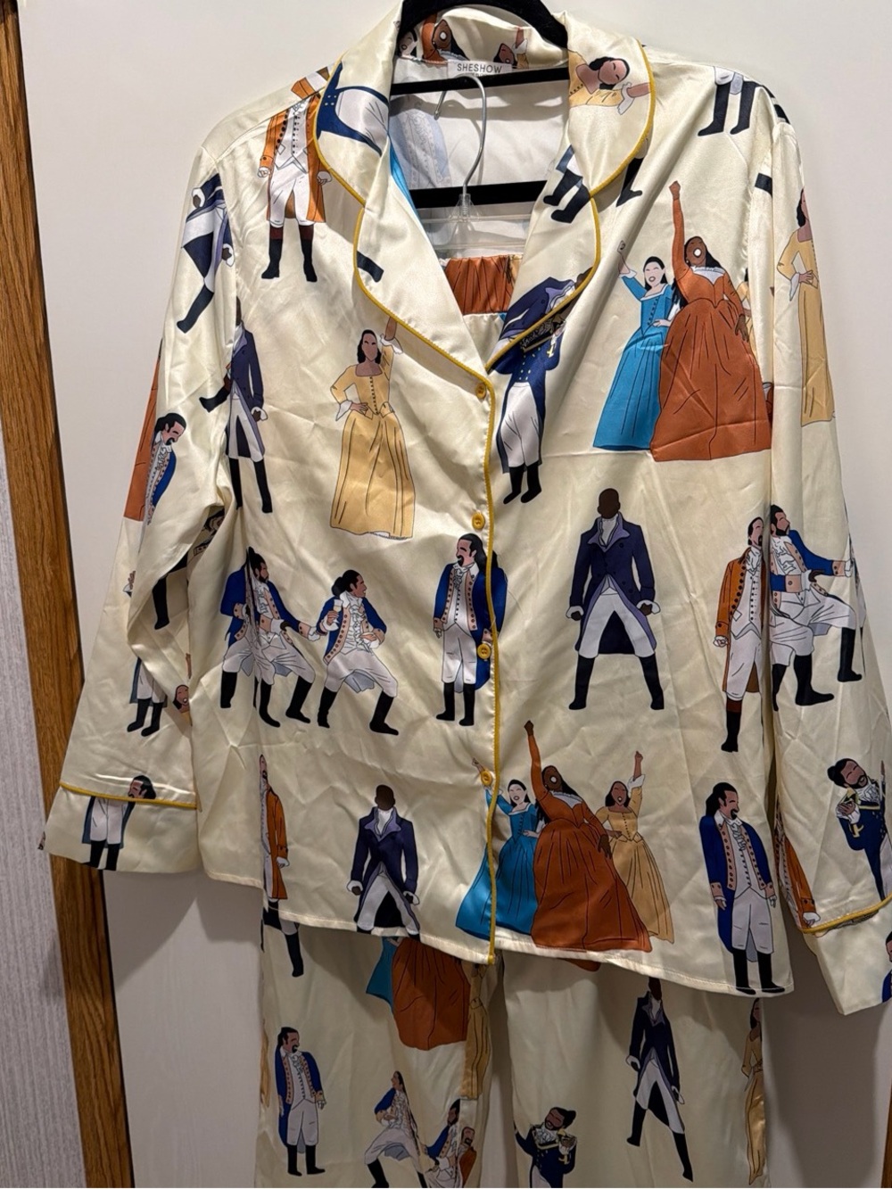 Hamilton-Inspired Cream Satin Pajama Jacket by SHEIN